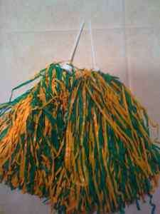 PAIR of MULTI COLOR ROOTER Pom Poms *GREEN BAY PACKERS*  