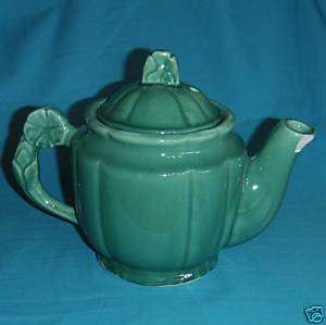 Vintage Shawnee USA Pottery ROSETTE Green Teapot  