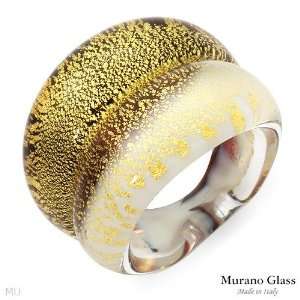  Murano Glass Made In Italy Pleasant Brand New Ring In 24K 
