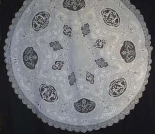 ANTIQUE ITALIAN FIGURAL PT. DE VENISE LACE 68 ROUND TABLECLOTH  