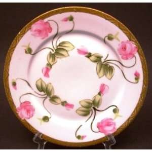  Hand Painted HP Nippon Plate Pink Roses Moriage Gold Rim 