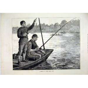    1873 Thames Angling Club Men Fishing Boat Rod River