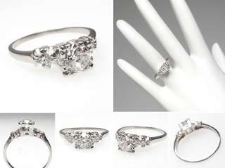Antique Old Mine Cut Diamond Engagement Ring w/ Accents Solid Platinum 