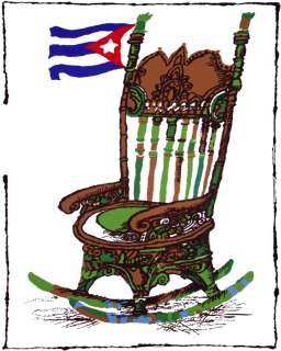 1739 Wooden rocking chair holds cuban flag vintage POSTER. Decorative 