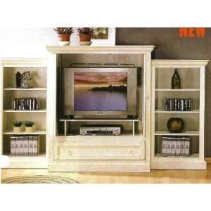 New white finish wood planked country style look entertainment center