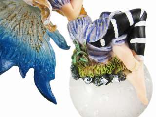 Scratch and Dent` Blue Winged Bubble Fairy Statue W/ Frog Figure 