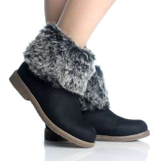   Boots Snow Winter Black Fur Warm Fold Over Womens Shoes Size 8  