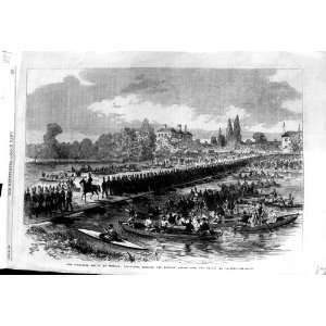  1868 VOLUNTEERS SOLDIERS PONTOON BRIDGE THAMES DATCHET 