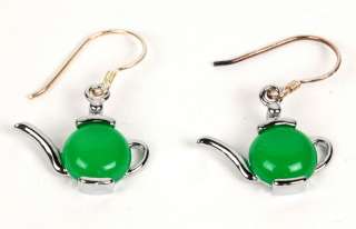 JADE GREEN TEAPOT EARRINGS Chinese Asian Jewelry Gift  