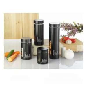  Black Colored Glass Canisters With Labeled Sides REDEN6089 