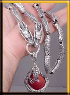   HEAVY JAPANESE DRAGON RED OPAL 925 STERLING SILVER MENS NECKLACE CHAIN
