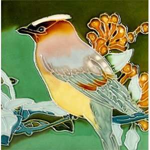    Cedar Waxwing Bird Ceramic Wall Art Tile 8x8