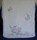 Hand Crafted Embroidered Crocheted Floral Cotton Linen 