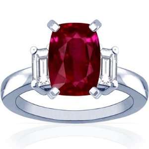   Platinum Cushion Cut Ruby Three Stone Ring (GIA Certificate) Jewelry