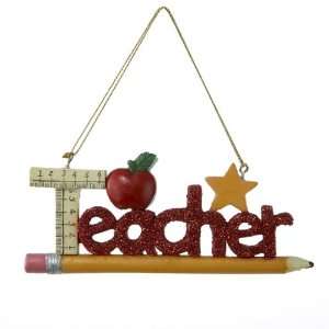  Teacher on Pencil with Rulers, Apple & Star Christmas 