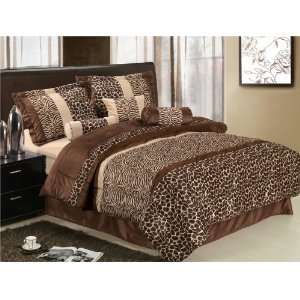  7Pcs Queen Safari Micro Fur Comforter Bedding Set Brown 