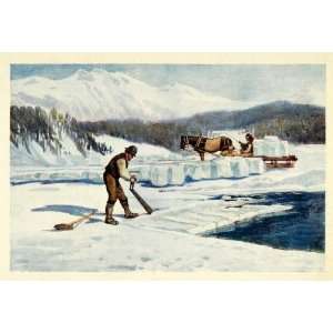  1907 Print Ice Harvest Horse Cart Saw Switzerland Swiss 