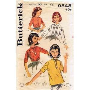  Butterick 9848 Vintage Sewing Pattern Girls Blouse 