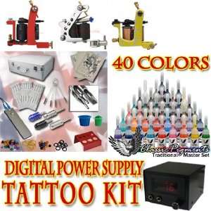  Complete Tattoo Kit 3 Machine Set LCD Power Supply 40 