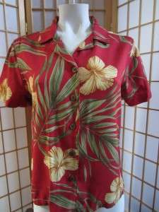 Womens La Cabana Rayon Red/Orange Tropical Hawaiian Shirt Shirts Small 