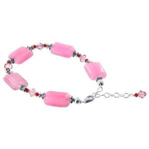 Sterling Silver 13 x 17mm Pink Glass Beads and Crystal Bracelet 7 to 8 