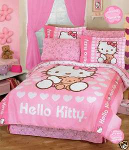 Hello Kitty Love Pink Girls Comforter Bedding Set Twin  