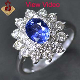   Certified Unheated Top 1.47 ct Blue Sapphire Diamond Ring $  