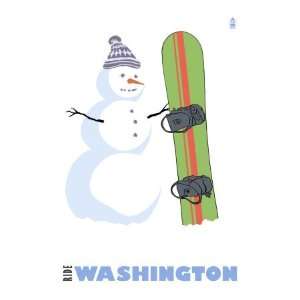  Washington, Snowman with Snowboard Giclee Poster Print 