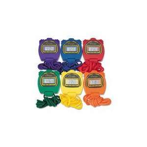  Water Resistant Stopwatches, 1/100 Second, Assorted Colors 