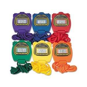  Water Resistant Stopwatches, 1/100 Second, Assorted Colors 