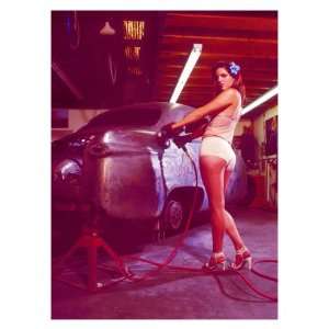 Pin Up Girl Street Rod Body Shop Giclee Poster Print by David Perry 