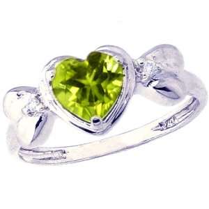   Gold Ribbon Designed Sweet Heart and Diamond Ring Peridot, size8.5