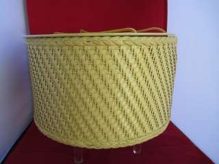 Vintage Yellow Sewing Basket Wood Wicker Straw Round Knitting Thread 