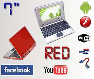   RED Mini LAPTOP Netbook Android 2.2 Notebook Computer PC WiFi 3G Flash