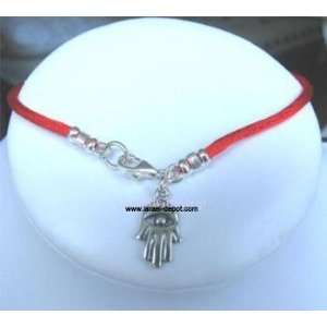  Silver Kabbalah Red String Bracelet w/ Hamsa Hand 