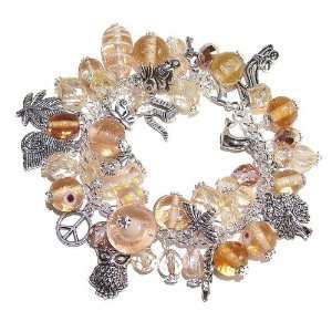   Store Tibetan Silver Charm Bracelet w/ Champagne Beads Jewelry