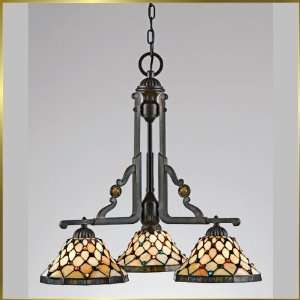 Tiffany Chandelier, QZTF392NE, 3 lights, Antique Bronze, 25 wide X 25 