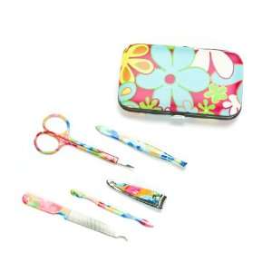  Pink Floral Manicure Set Tools and Case Beauty