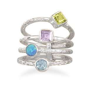   Peridot Amethyst Blue opal and Blue Topaz Sterling Silver Ring, 6