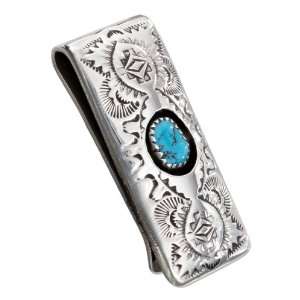   Southwest Stamped Money Clip with Natural Turquoise Nugget Jewelry