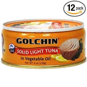 Golchin Solid Light Tuna In Vegetable Oil, 6 Ounce Cans (Pack of 12 