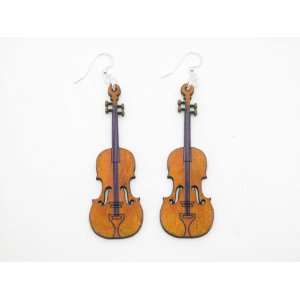  Tangerine Violin String Instrument Wooden Earrings GTJ 