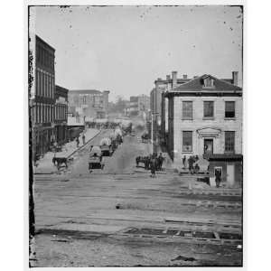   Northward view across the tracks on Whitehall Street, with wagon train