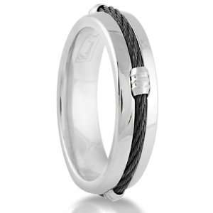 7MM Mens Titanium Black Cable Barrel Ring Wedding Band Comfort Fit 