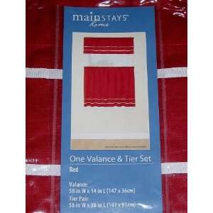  Valance & Tier Set   Red with White Ribbon Trim   Valance 